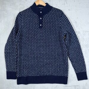 Vineyard Vines Merino Wool Sweater Men's Large Navy Oysterman Birdseye Nautical